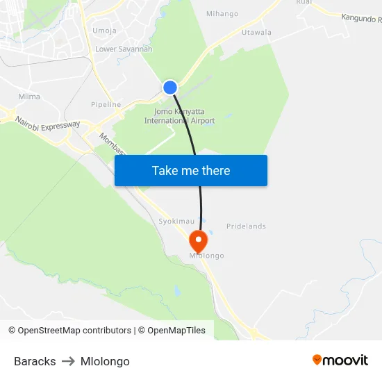 Baracks to Mlolongo map