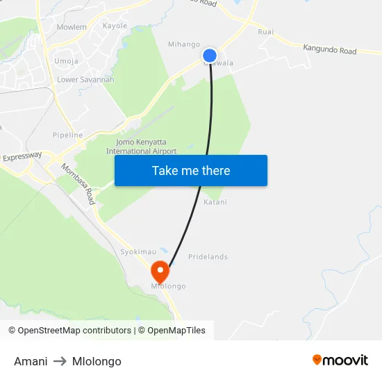 Amani to Mlolongo map