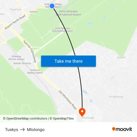 Tuskys to Mlolongo map