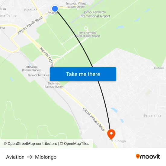 Aviation to Mlolongo map