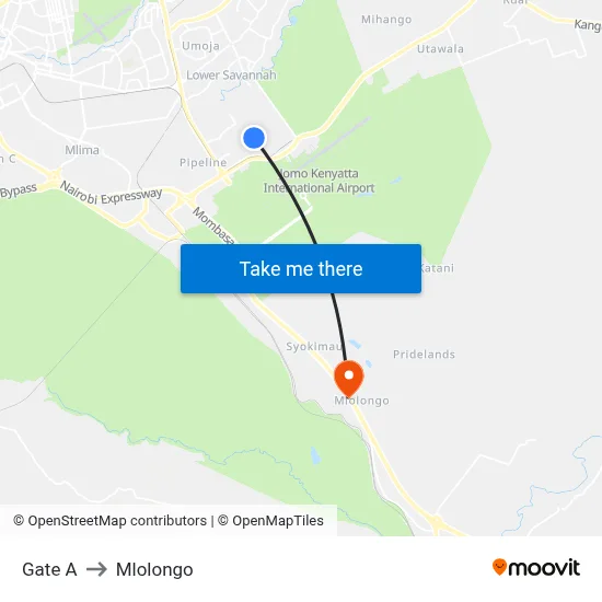 Gate A to Mlolongo map