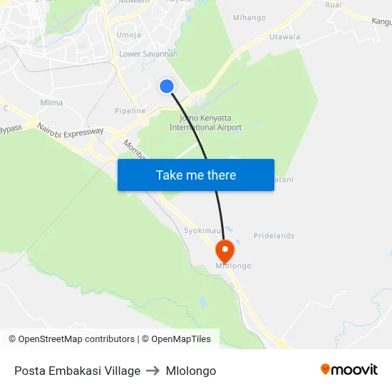 Posta Embakasi Village to Mlolongo map