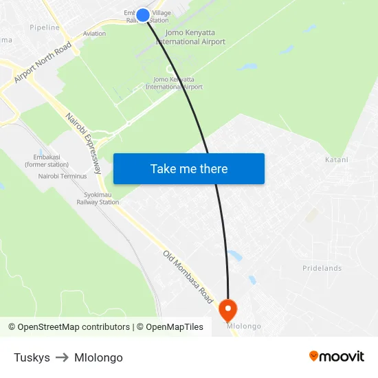 Tuskys to Mlolongo map