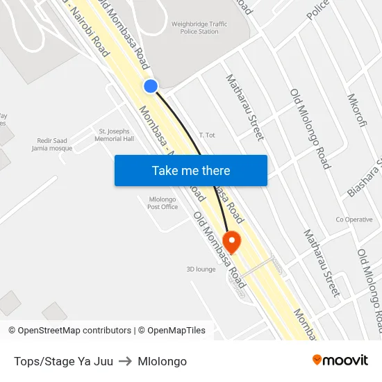 Tops/Stage Ya Juu to Mlolongo map