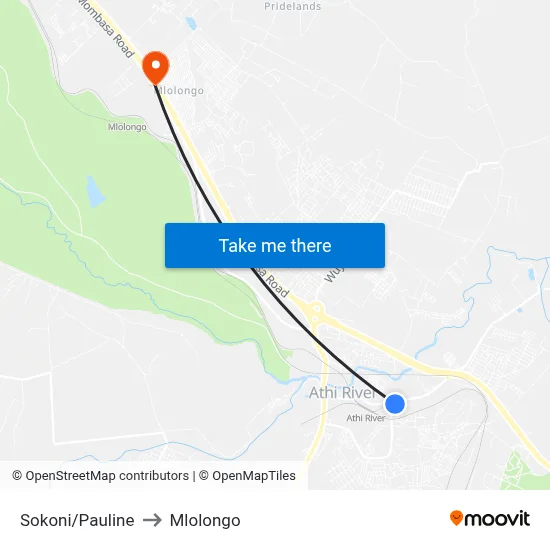 Sokoni/Pauline to Mlolongo map