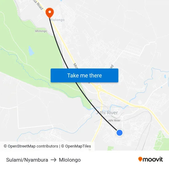 Sulami/Nyambura to Mlolongo map