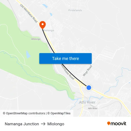 Namanga Junction to Mlolongo map