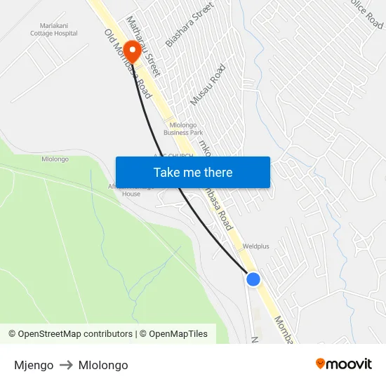 Mjengo to Mlolongo map
