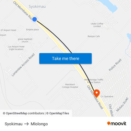 Syokimau to Mlolongo map