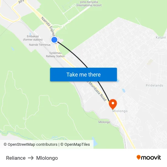 Reliance to Mlolongo map