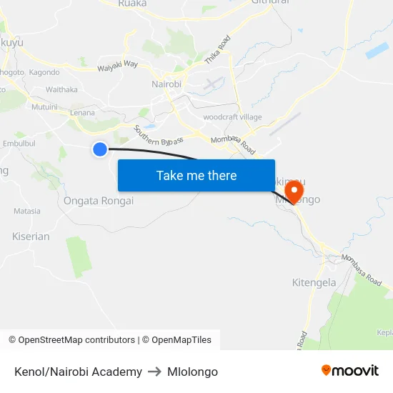 Kenol/Nairobi Academy to Mlolongo map