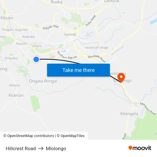 Hillcrest Road to Mlolongo map