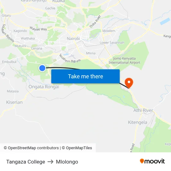 Tangaza College to Mlolongo map