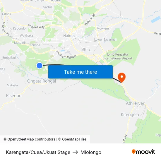 Karengata/Cuea/Jkuat Stage to Mlolongo map