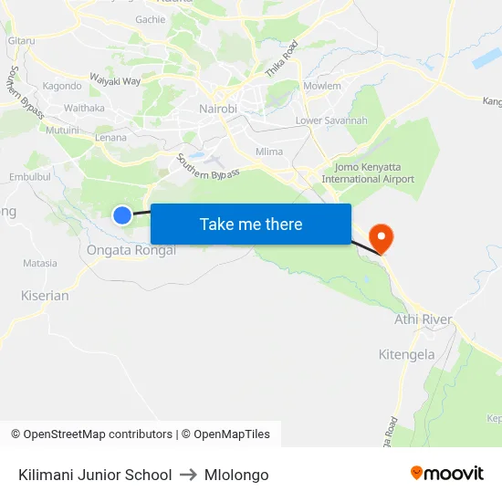 Kilimani Junior School to Mlolongo map