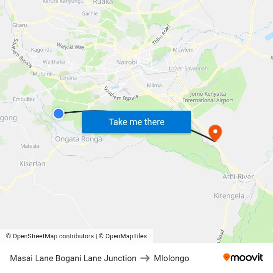 Masai Lane Bogani Lane Junction to Mlolongo map