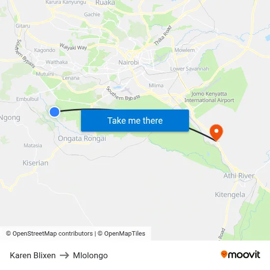 Karen Blixen to Mlolongo map