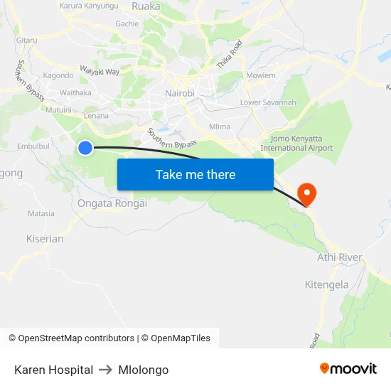 Karen Hospital to Mlolongo map