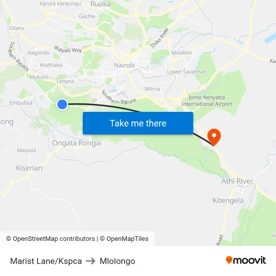Marist Lane/Kspca to Mlolongo map