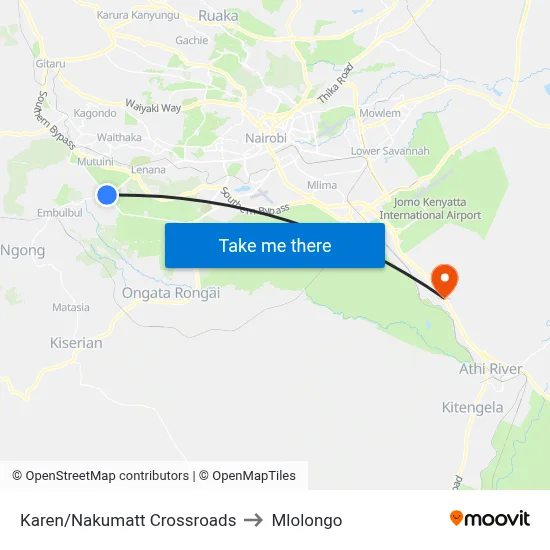 Karen/Nakumatt Crossroads to Mlolongo map