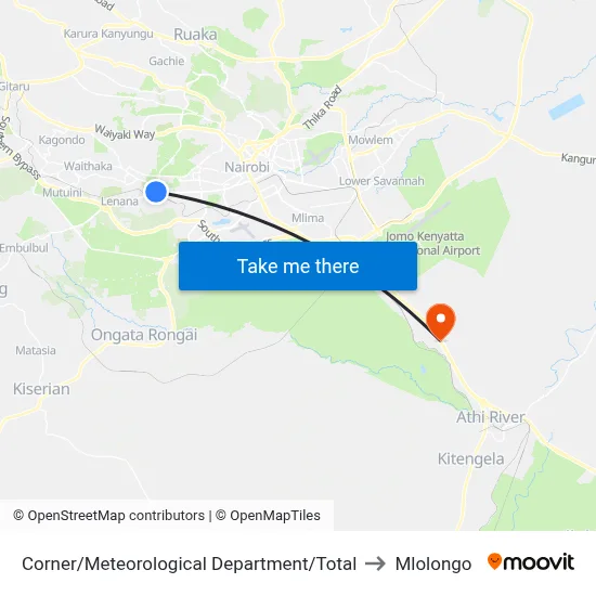 Corner/Meteorological Department/Total to Mlolongo map