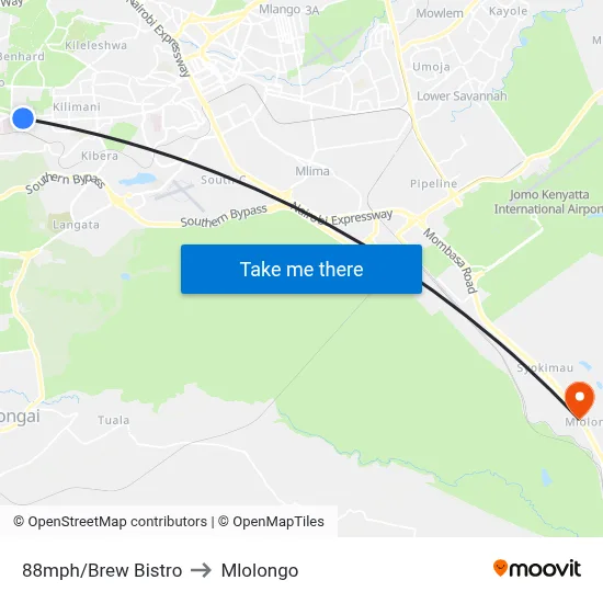 88mph/Brew Bistro to Mlolongo map