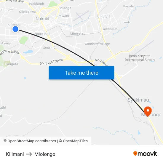 Kilimani to Mlolongo map