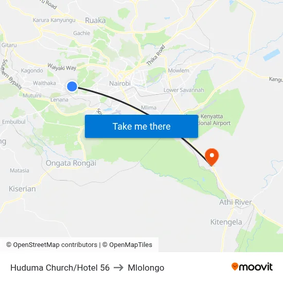 Huduma Church/Hotel 56 to Mlolongo map