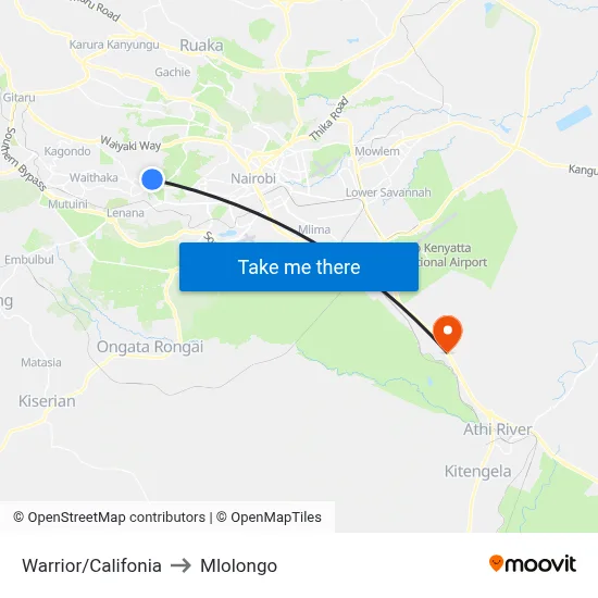 Warrior/Califonia to Mlolongo map