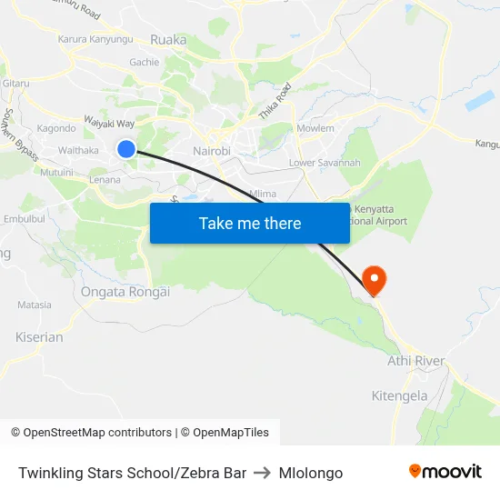 Twinkling Stars School/Zebra Bar to Mlolongo map
