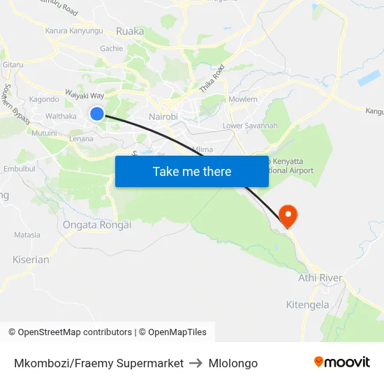 Mkombozi/Fraemy Supermarket to Mlolongo map