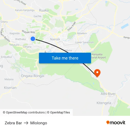 Zebra Bar to Mlolongo map
