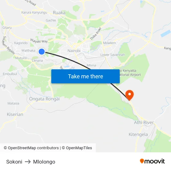 Sokoni to Mlolongo map