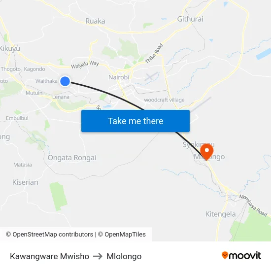 Kawangware Mwisho to Mlolongo map