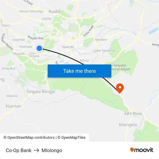 Co-Op Bank to Mlolongo map