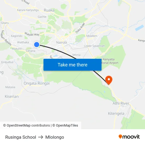 Rusinga School to Mlolongo map