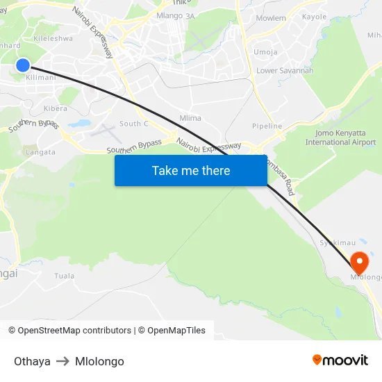 Othaya to Mlolongo map