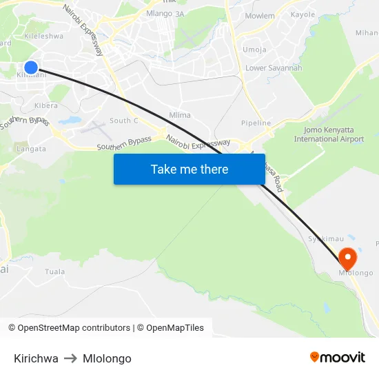 Kirichwa to Mlolongo map