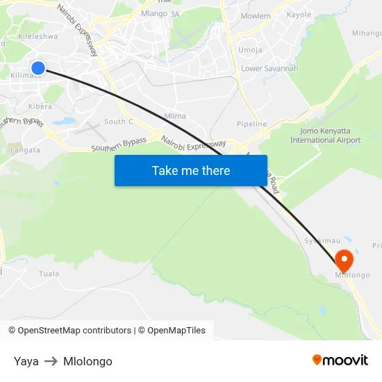 Yaya to Mlolongo map