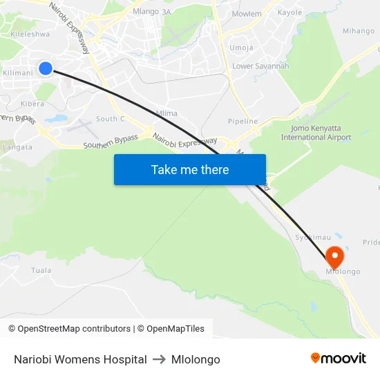 Nariobi Womens Hospital to Mlolongo map