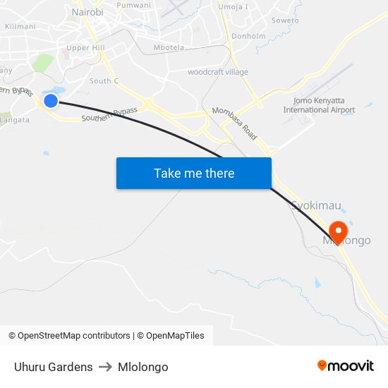 Uhuru Gardens to Mlolongo map