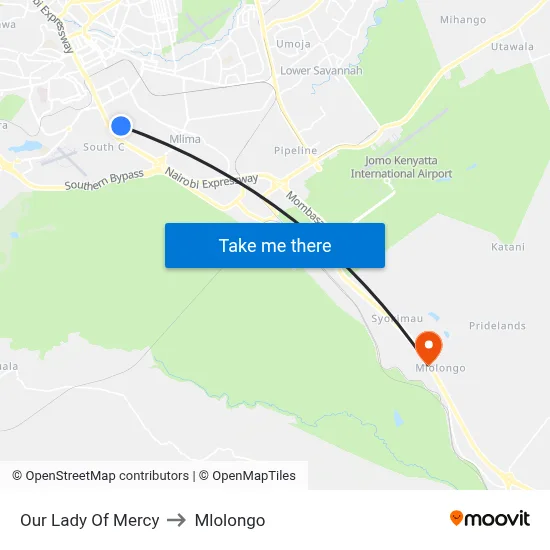 Our Lady Of Mercy to Mlolongo map