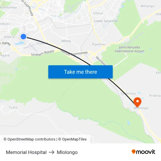 Memorial Hospital to Mlolongo map