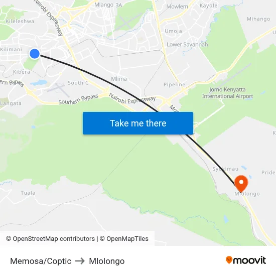 Memosa/Coptic to Mlolongo map