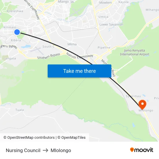 Nursing Council to Mlolongo map