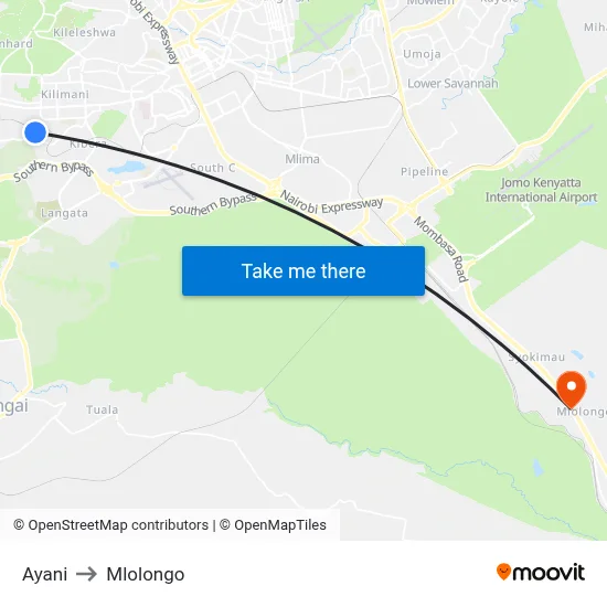Ayani to Mlolongo map
