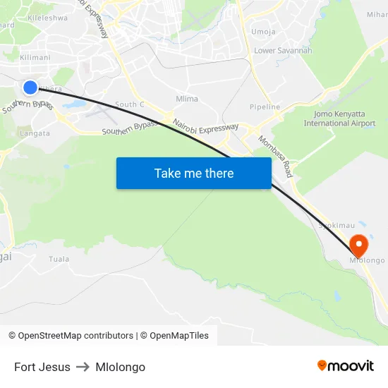Fort Jesus to Mlolongo map