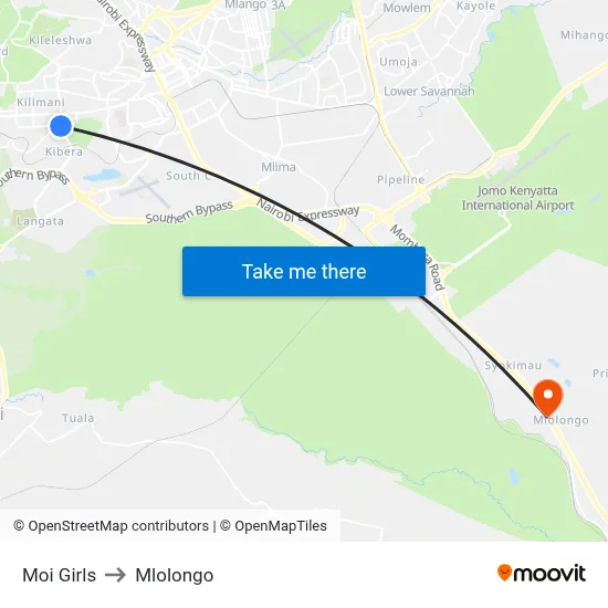 Moi Girls to Mlolongo map