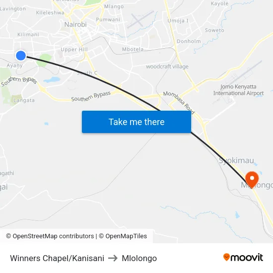 Winners Chapel/Kanisani to Mlolongo map