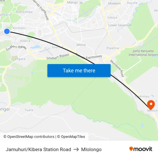 Jamuhuri/Kibera Station Road to Mlolongo map